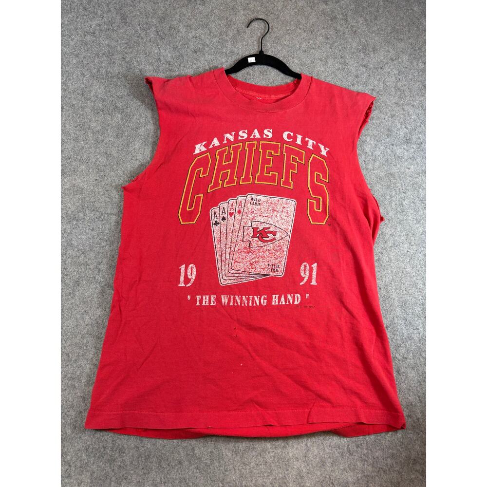Vintage 90s Kansas City Chiefs NFL Tank Top Mens Large Red Winning Hand Graphic